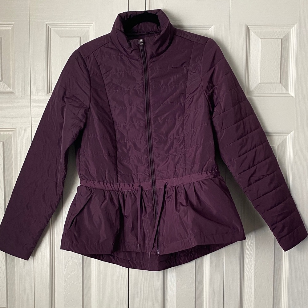 Zuda Purple Bungundy Light Puffer Transition Jacket Peplum Waist Size S